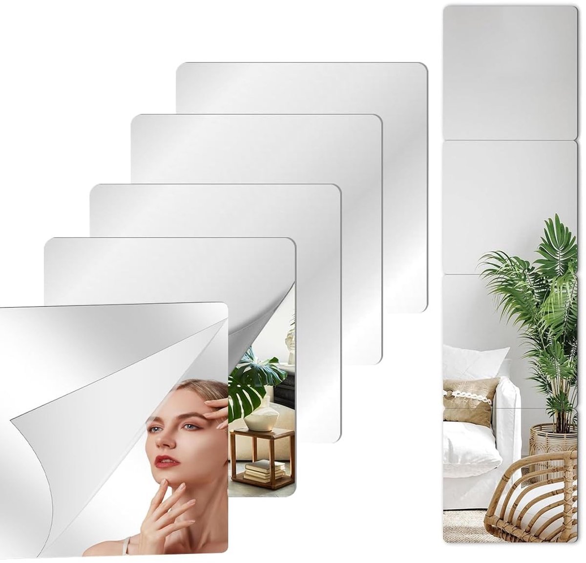 SolidKeus - DIY Wandspiegels, Set van 9 Zelfklevende Spiegels voor Decoratie