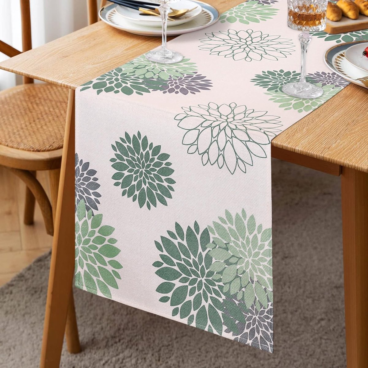 SolidKeus - Tafelrunner Groen Grijs Linnen 40 x 140 cm voor Huisdecoratie