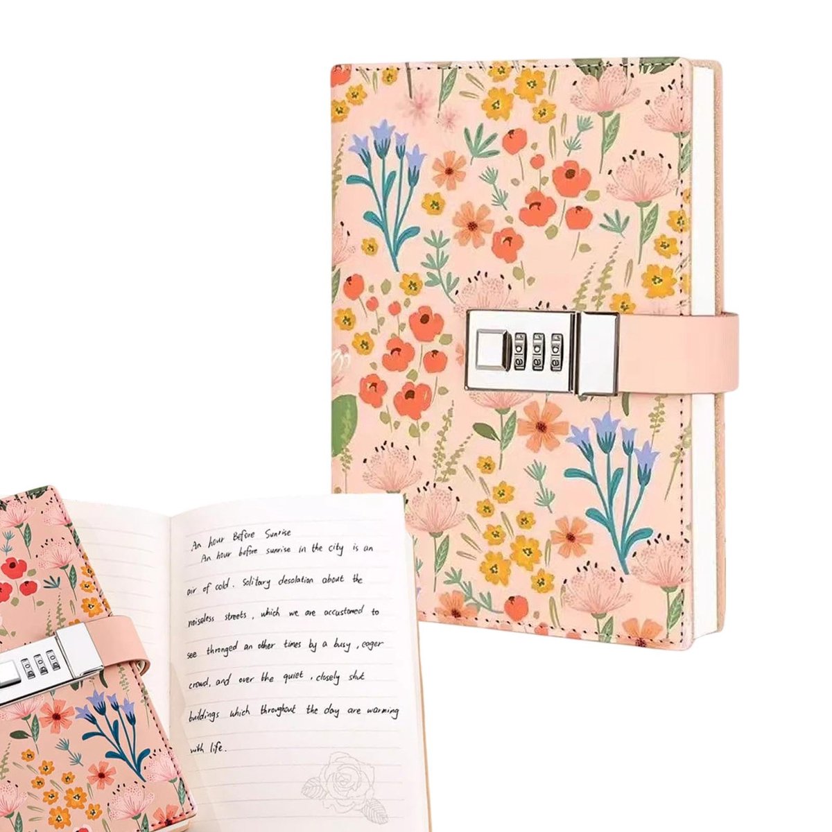 SolidKeus - Roze Bloemen Dagboek met Slot voor Vrouwen