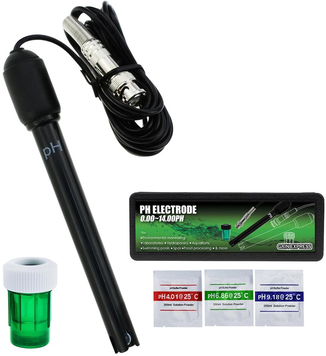 SolidKeus - pH Elektrode Probeset met 300cm BNC Kabel en Kalibratiepoeder