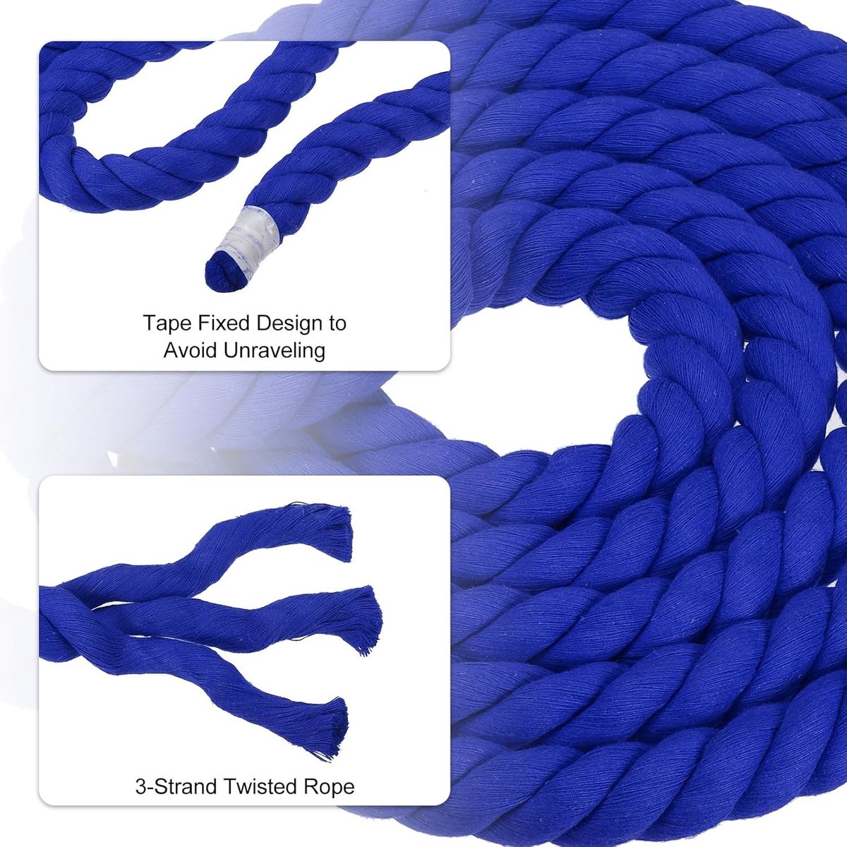 Sterke Dikke Katoenen Touw van 1 Inch x 100 Feet - Geschikt voor Trekspel, Handgrepen en Creatieve Decoratie, Blauw