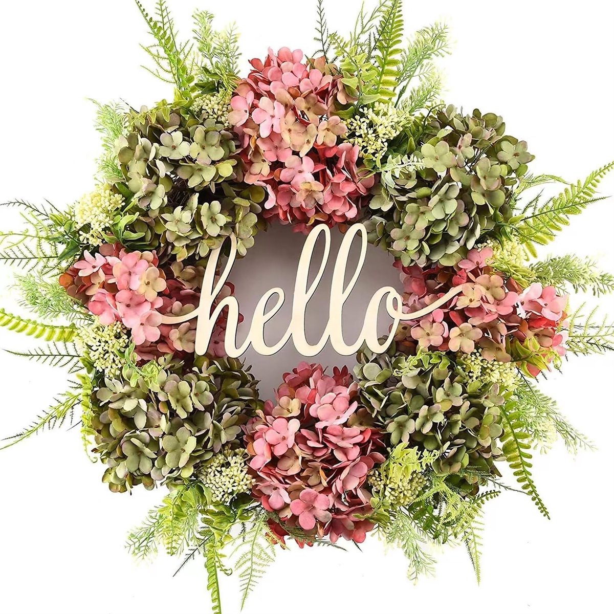 SolidKeus - Kunstbloem Krans voor Deur met Hydrangea en Bladeren