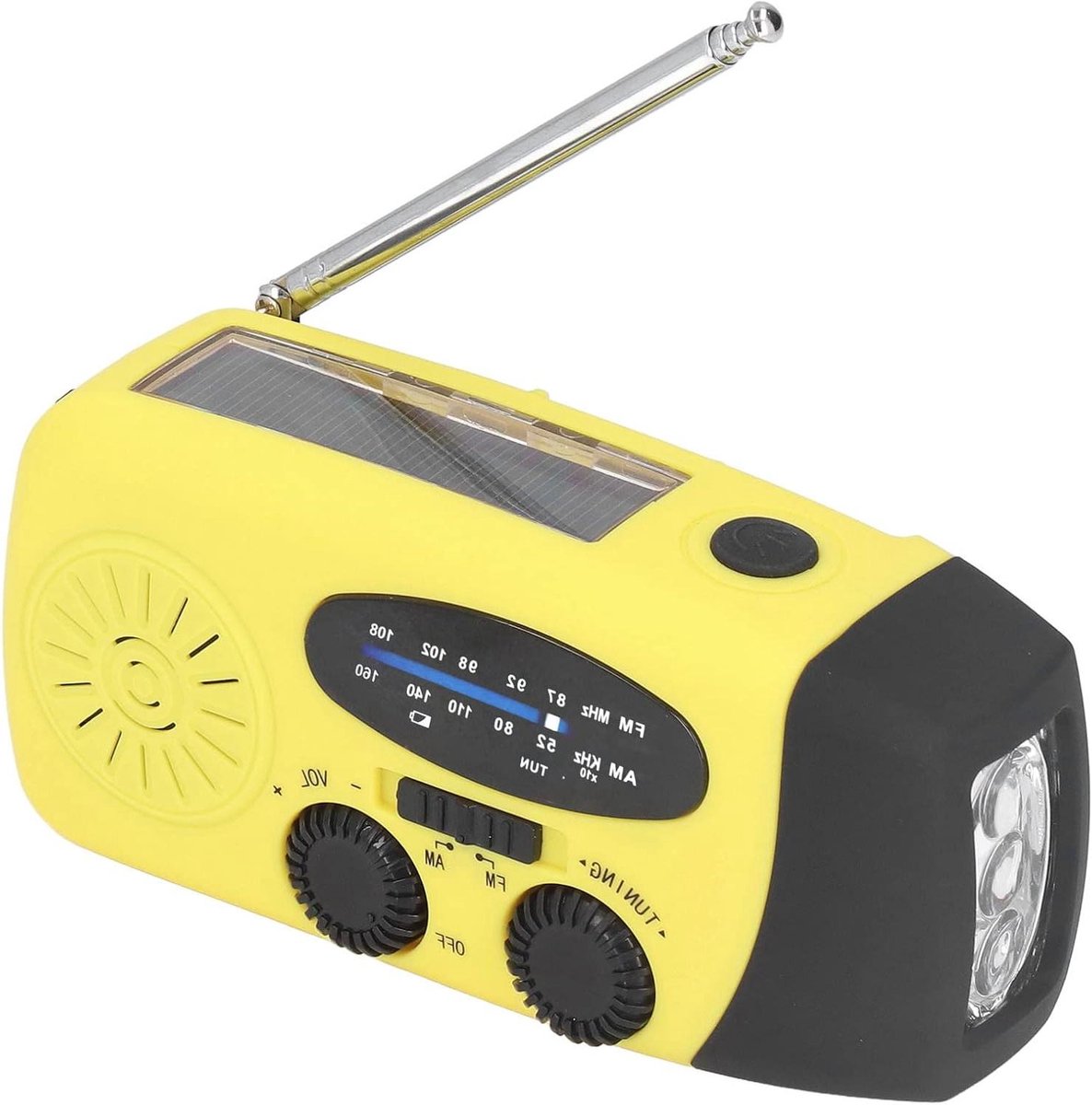 Noodradio met slinger - Zaklamp radio - Veilig op reis - Meerdere laadopties - 15 x 7 x 6 cm
