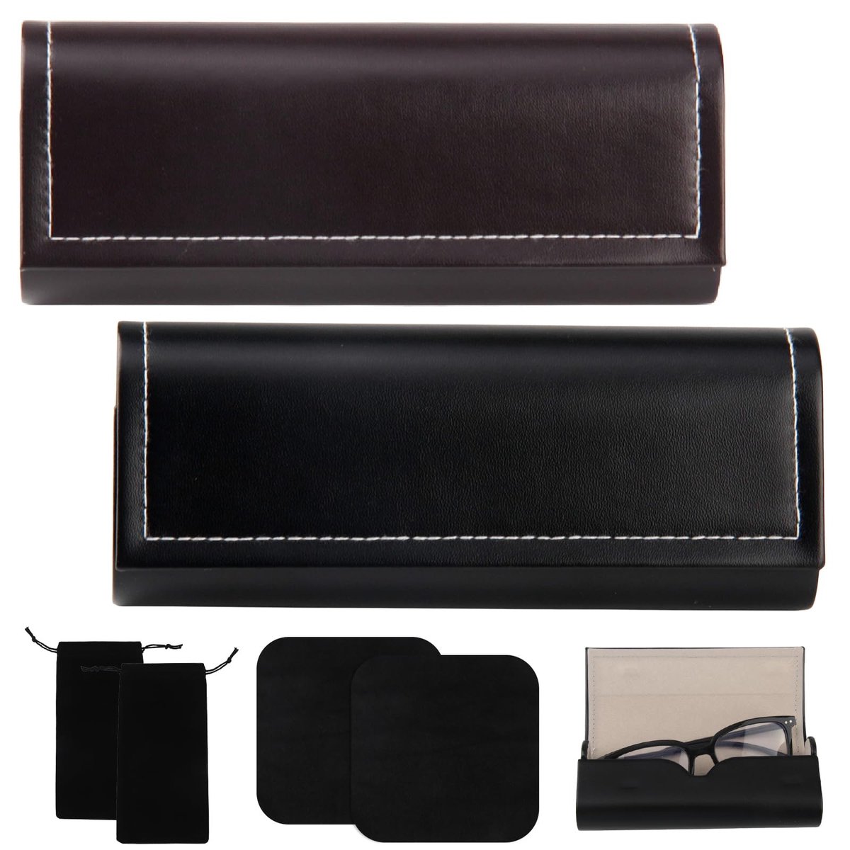 Omgoods - Set van 2 PU Leren Brillendozen met Reinigingsdoek