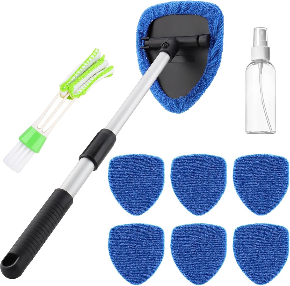 Ryoudavell - reinigingsset auto - uitschuifbare schoonmaakborstel, - microvezel pads - interieurreiniger auto