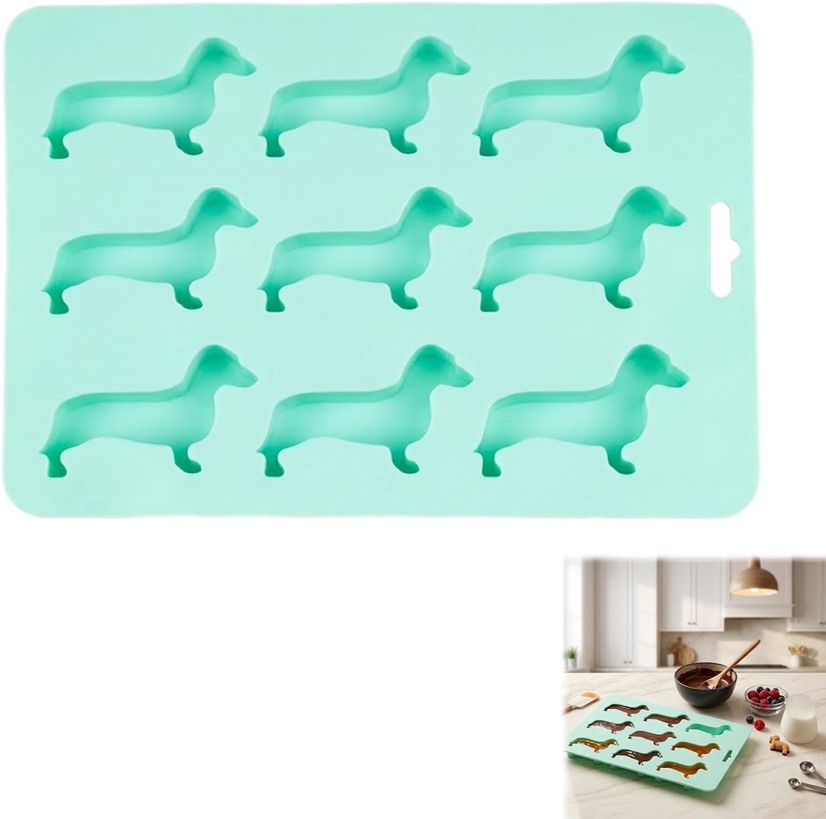 Teckel ijsblokjesvorm 3D van siliconen, 220 x 160 x 18 mm, perfect voor hondenijsblokjes, cocktails en feestjes