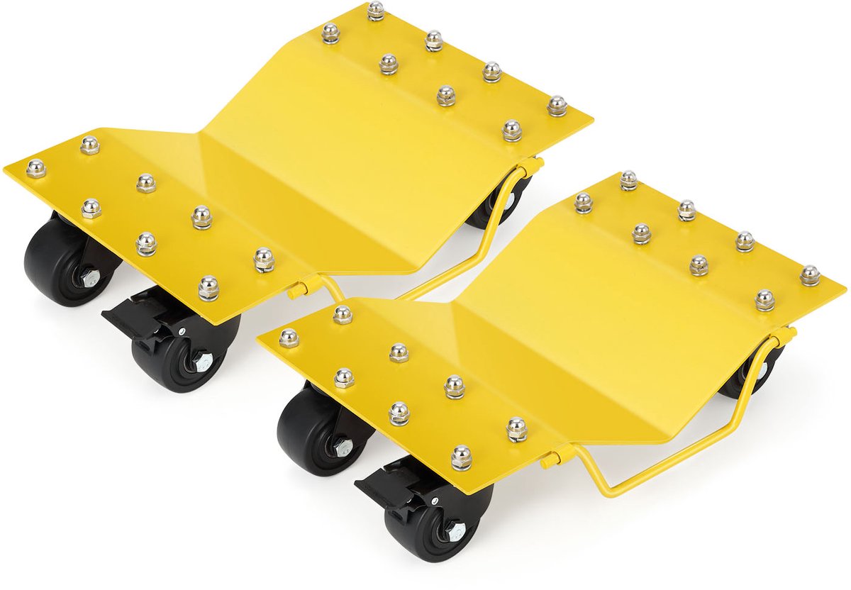 HoerFuriy - Auto Wiel Dolly Set 2‑Stuks - V‑Vormige Band Skates - 360° Zwilwielen Met Kogellagers En Vergrendeling - Totale Draagcapaciteit 8000 Lb Voor Garage En Autoreparatie - Geel