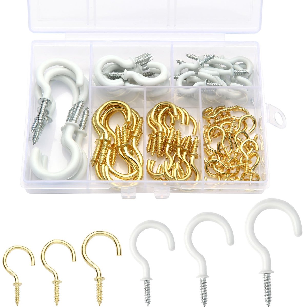 Omgoods - Set van 78 Zwarte en Gouden Schroefhaken voor Diverse Toepassingen