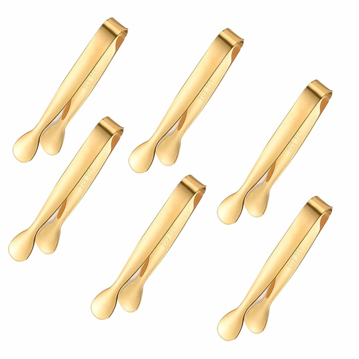 Omgoods - Set van 6 Mini Suikerpincetten van RVS in Goud