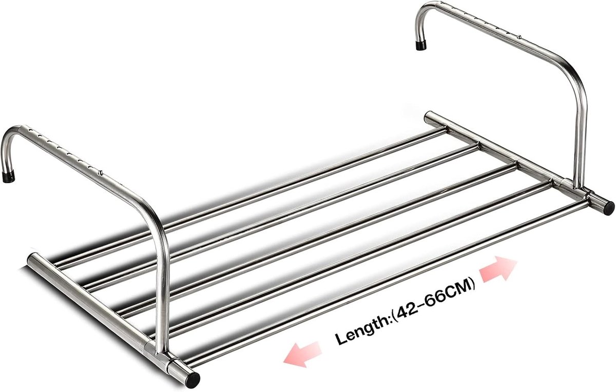 Waslijn uittrekbaar - Roestvrij Staal - 42-66 cm - Uittrekbaar Wasrek voor Binnen en Buiten