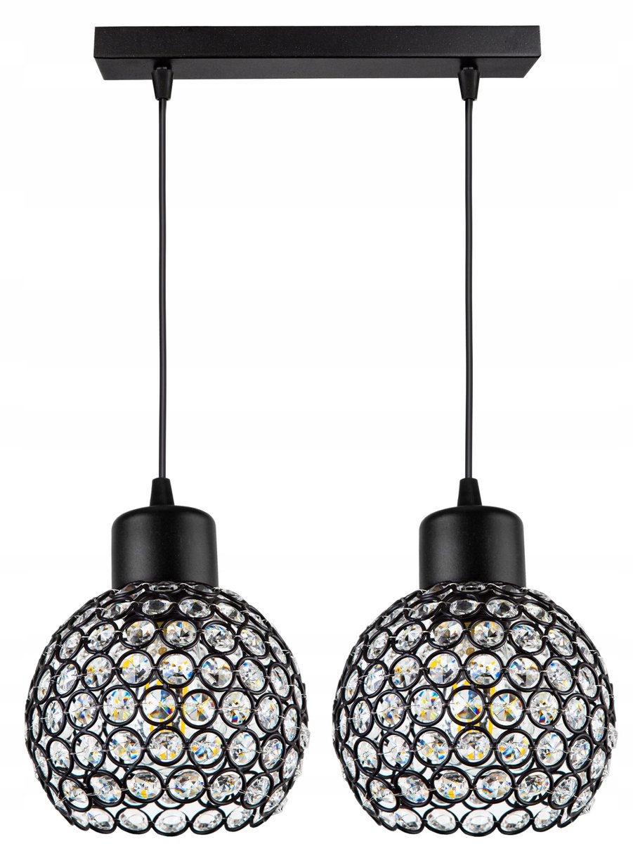 Glazen Hanglamp Zwart Metaal Kristal 2xE27 Moderne Stijl