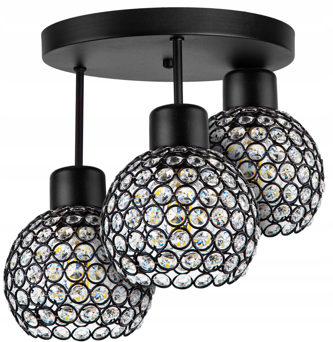 Glazen Hanglamp Zwart Kristal 3xE27 - Stijlvolle Plafondlamp