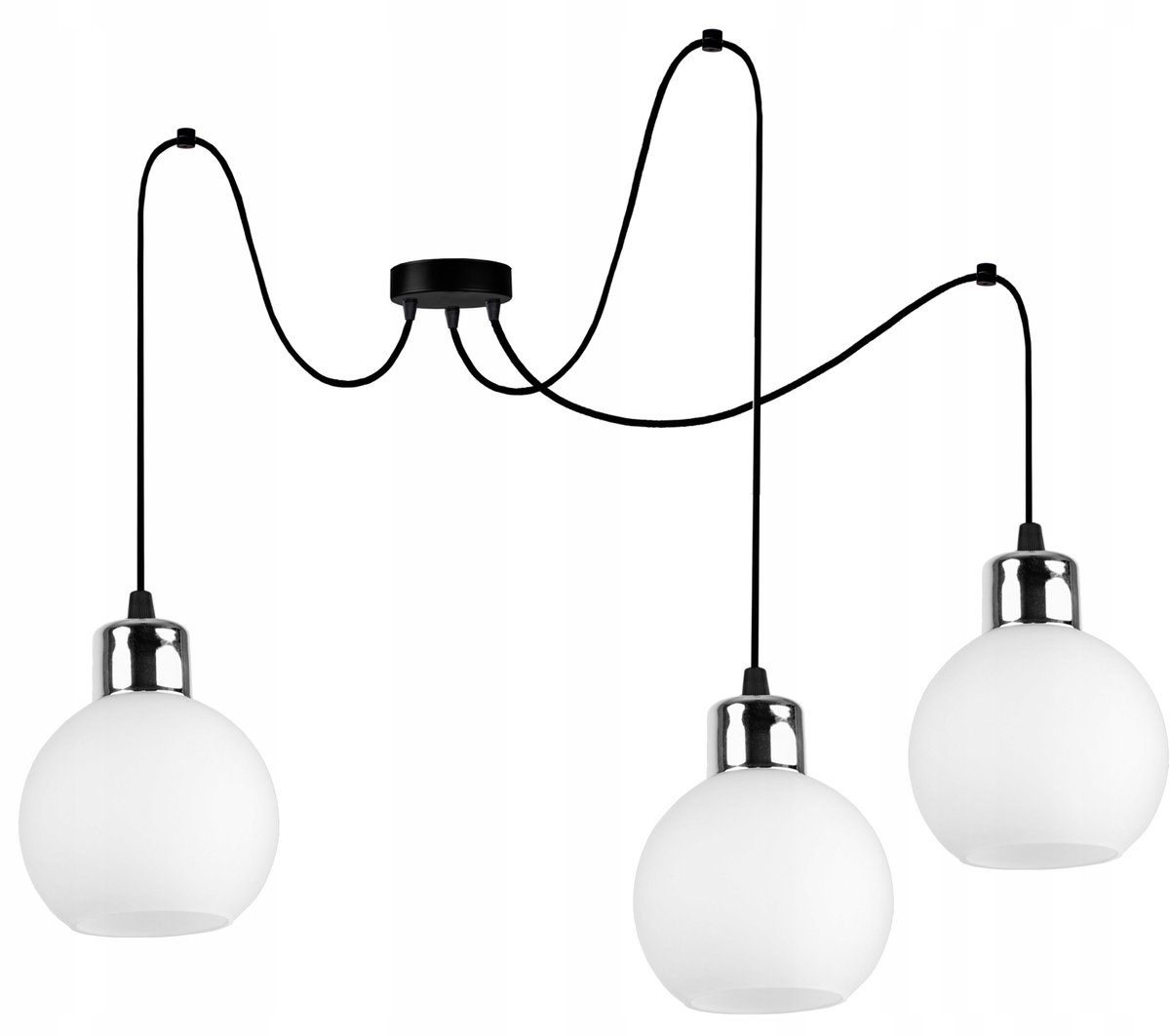 Merkloze Glazen Hanglamp met 3xE27 Fitting, Zwart/Chrom