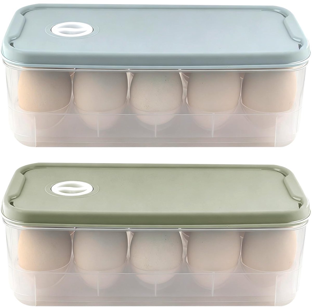 Set van 2 Eierbewaarboxen - Eierhouder voor 10 Eieren met Deksel - Kunststof Eierdoos voor Koelkast & Transport - Beschermende Opbergbox voor Keuken, Picknick & Reizen