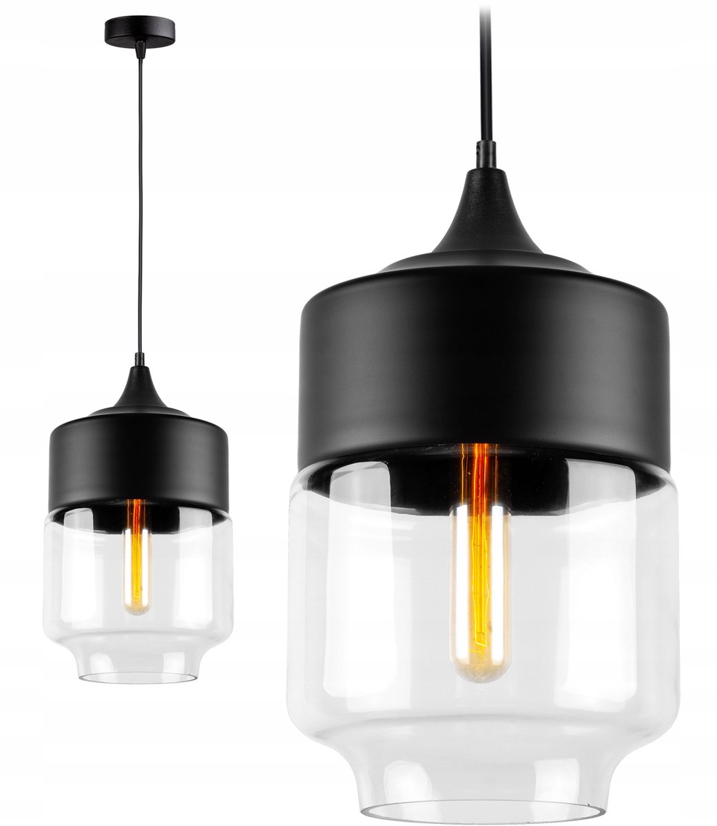 Merkloze Glazen Hanglamp Zwart E27 Loft Stijl
