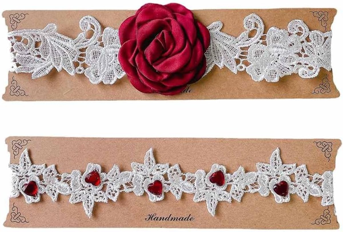 Kousenband kanten kousenbanden geborduurde jarretelgordel roos bloem kousenband met strass elastische garter riem set bruidsaccessoires voor bruidsmeisjes bruiloft decoratie wit