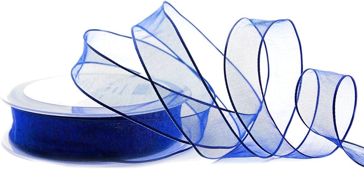20 m x 25 mm decoratielint chiffon blauw cadeaulint lint transparant organza met vormvaste randen premium kwaliteit bruiloft verjaardag chiffon lint effen