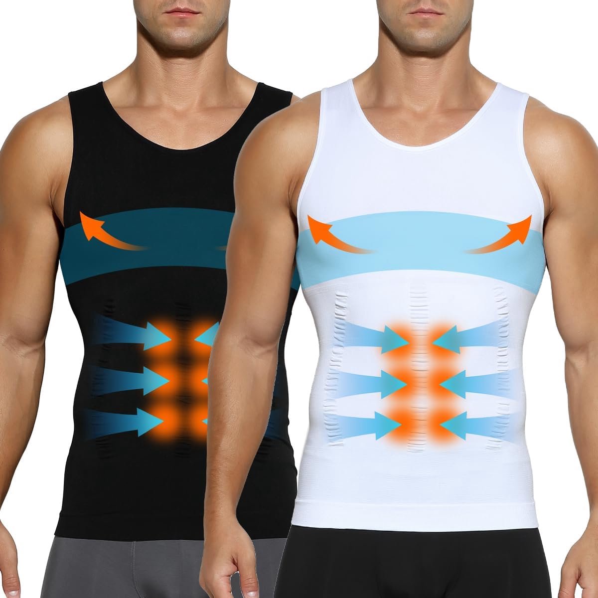 Kevin Shapewear compressieshirt voor heren, buikweg, onderhemd, tanktop, verpakking van 2 stuks