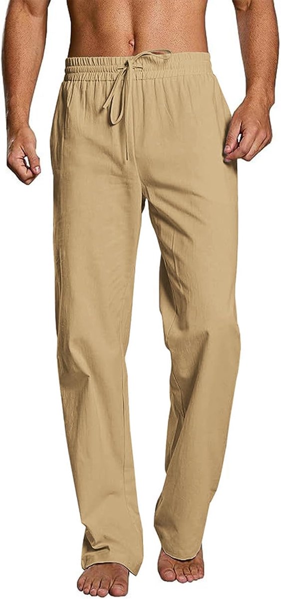 Broek voor heren, casual zomerstrandbroek, effen kleur, losse pasvorm, rechte beenbroek