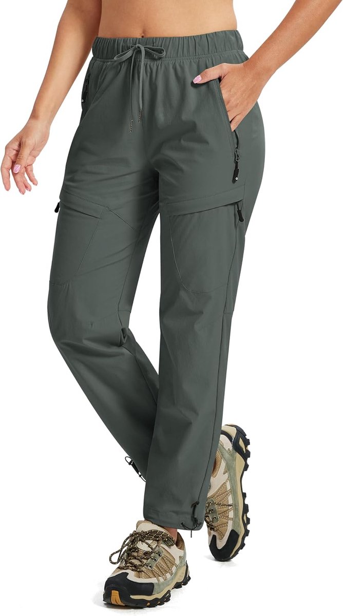 Wandelbroek voor dames, outdoor, cargo, trekking, werk, ademend, waterafstotend, met 5 zakken en ritssluiting