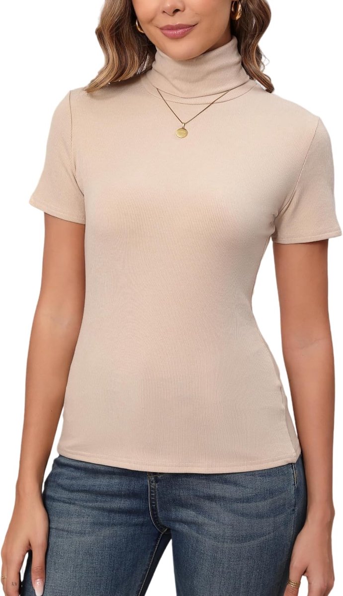 Pullover met korte mouwen van katoen, opstaande kraag, elegante gebreide trui