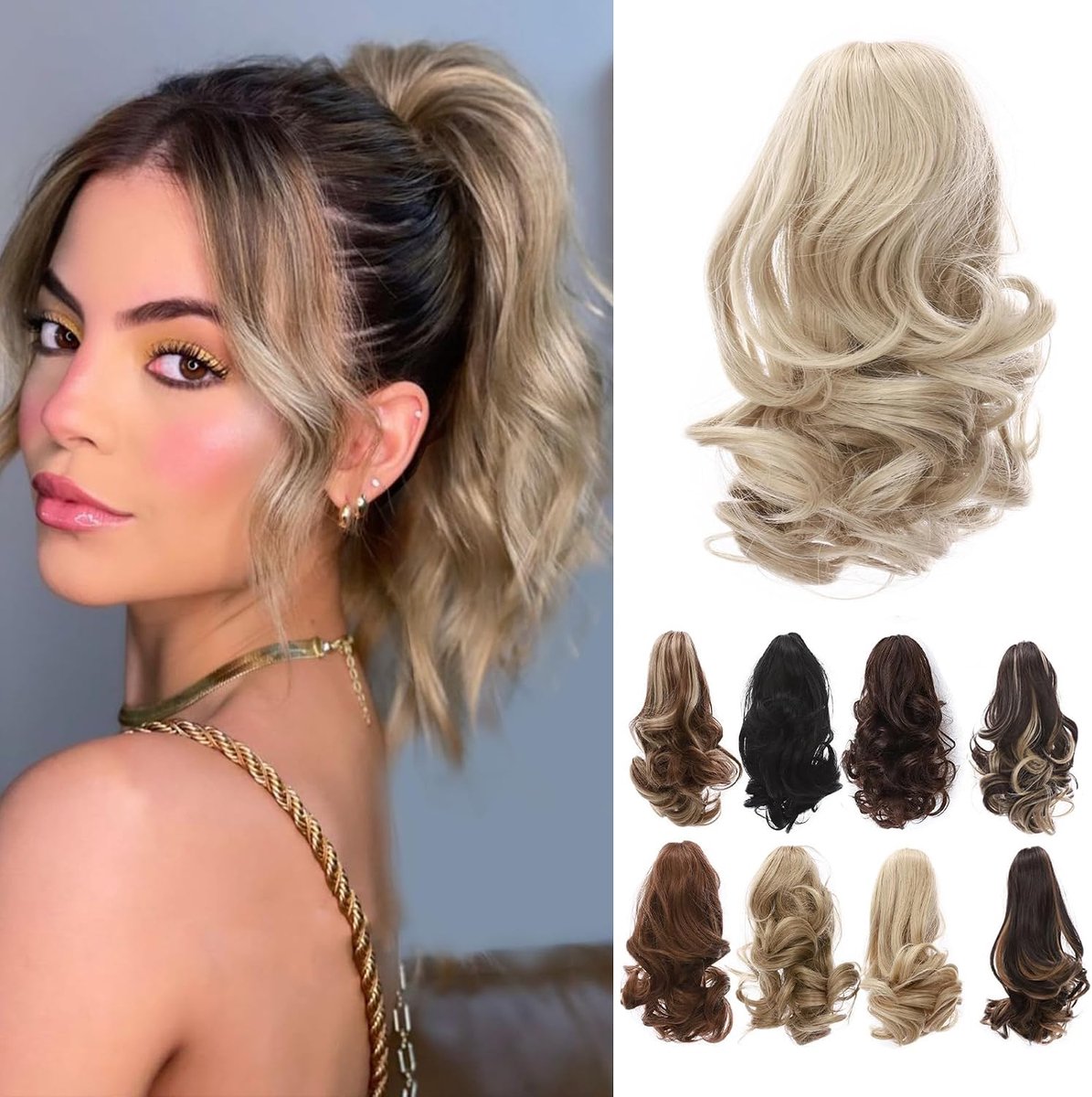 Ponytail clip extensions, 30 cm, golvende paardenstaart haarstuk, blonde haarextensies voor vlechten, synthetisch voor vrouwen