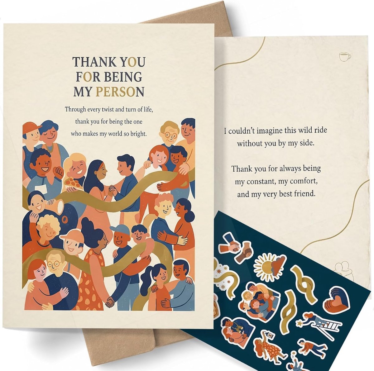 U wenskaart voor beste vriend, oprechte bestie waardering kaart, schattig artistiek lint ontwerp, standaard A5 formaat, dubbelzijdige print, inclusief kraftpapier envelop en stickervel