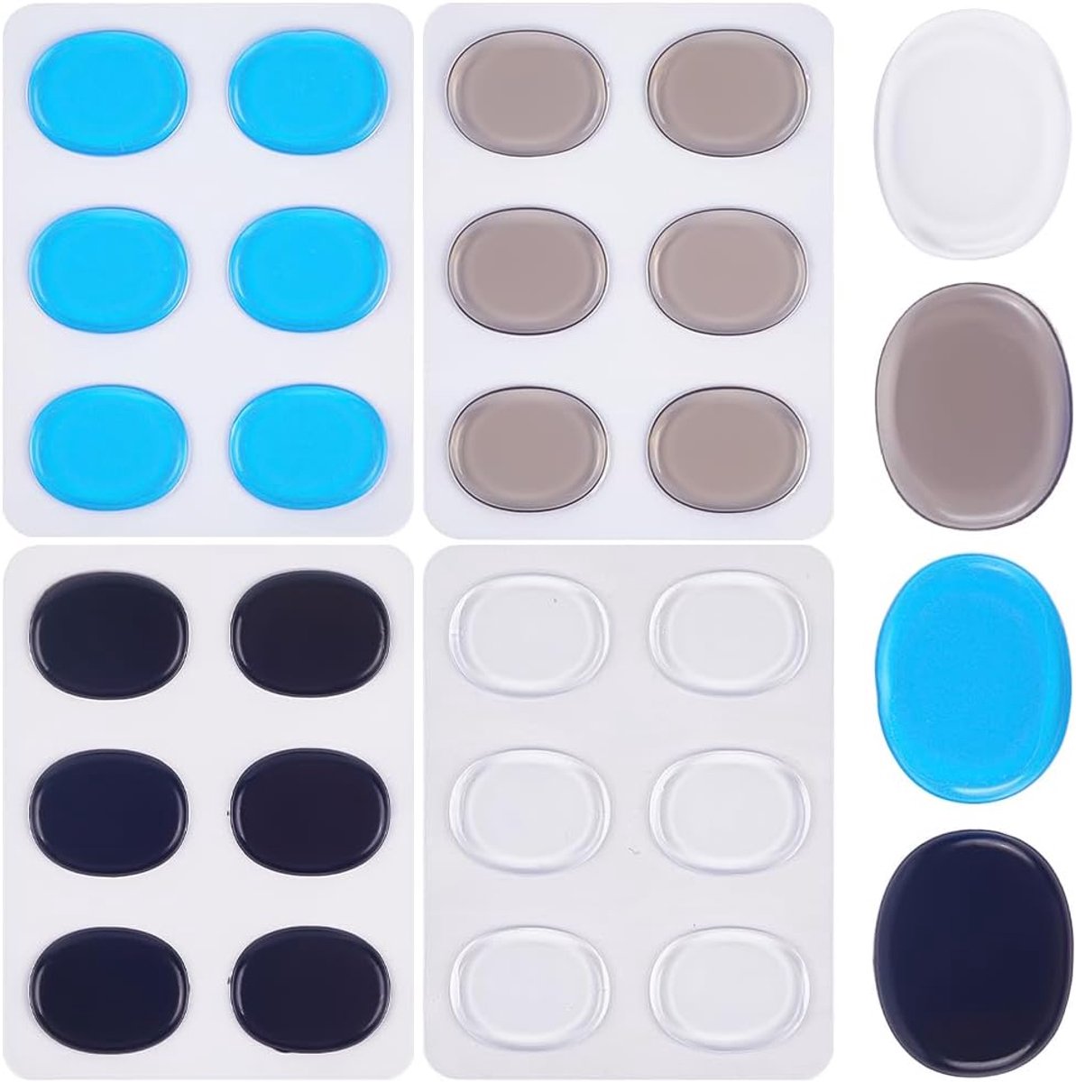 30 Stks 4 Kleuren Drum Geluid Dempers Drum Head Pads Zwart Clear Kleine Ovale Kleurrijke Siliconen Muffler Mute Sticky Gels Stickers Demping Pads voor Muziekinstrumenten Geluid Bekkens Tone