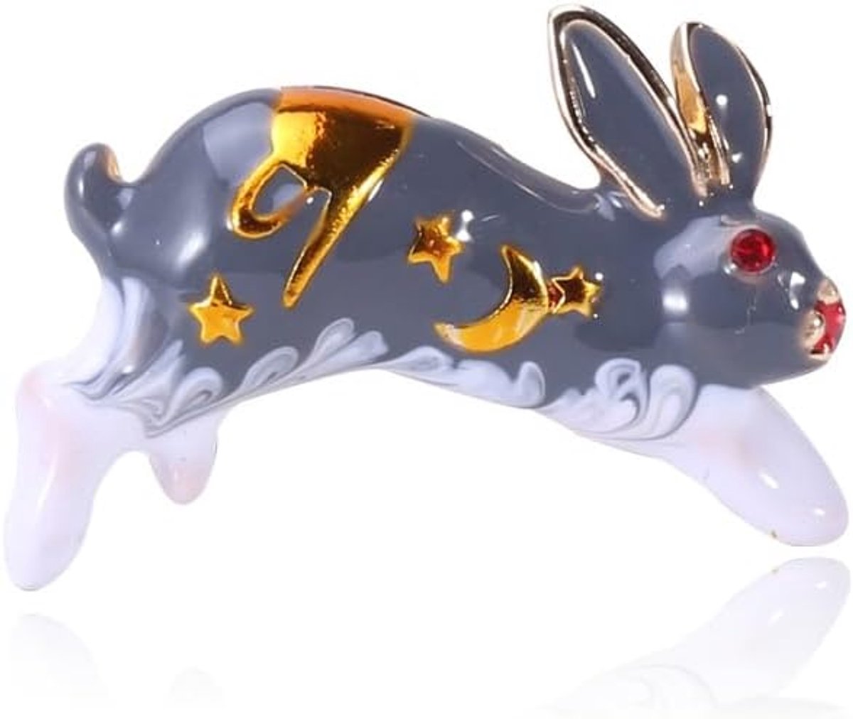 Emaille konijn met halve maan ster goud-tone broche pin voor vrouwen meisjes mode rood kristal konijn dier broches reversspeldjes sierlijke schattige paassieraden cadeau voor dochter BFF