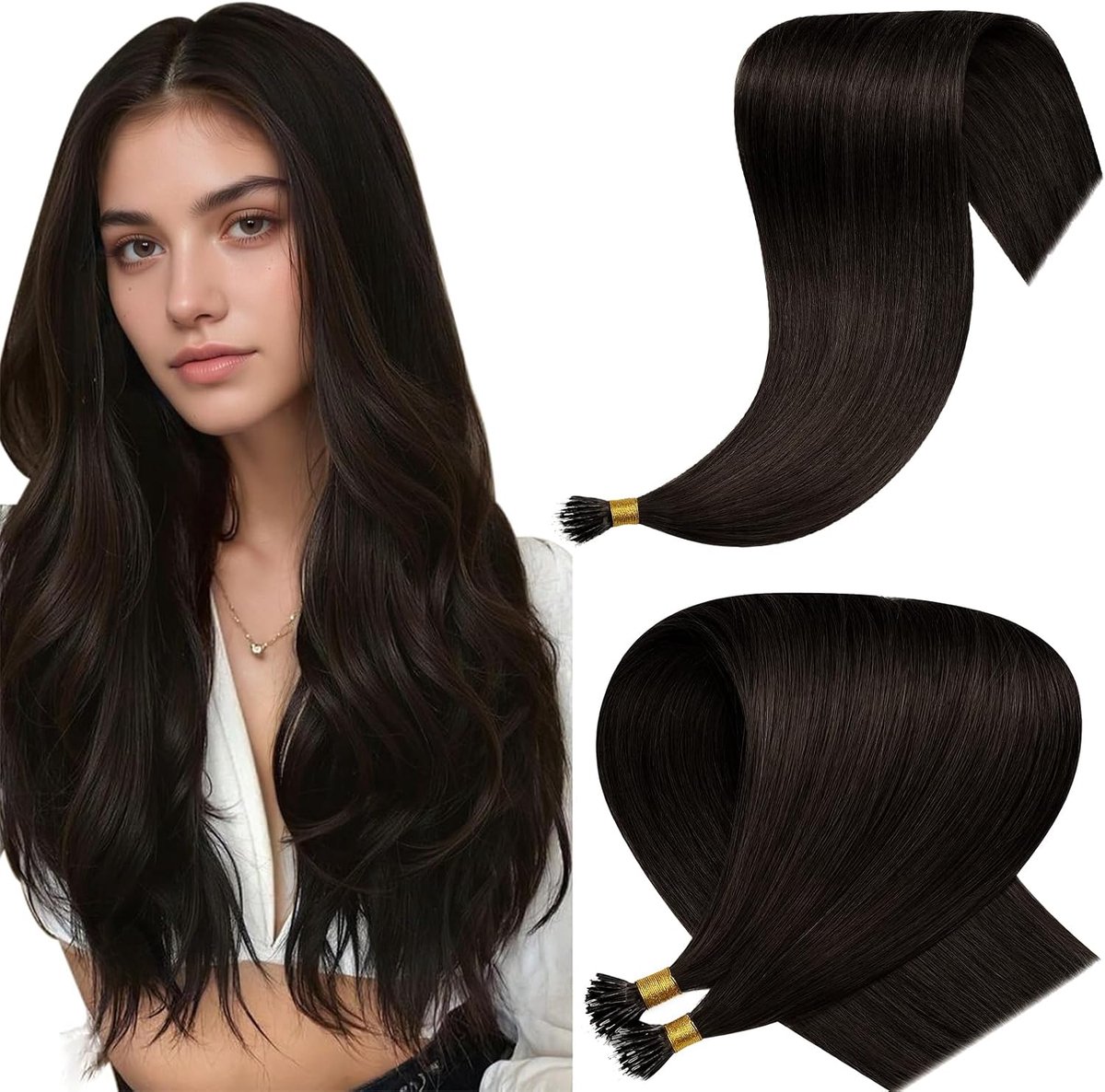Nanoring extensions Echt haar, Donkerbruin, 45cm | 50 Strengen 50g 100% Remy Haar, Onzichtbare Ring & Kralen, Geen Warmte, Geen Lijm, Natuurlijke Look Haarverlenging