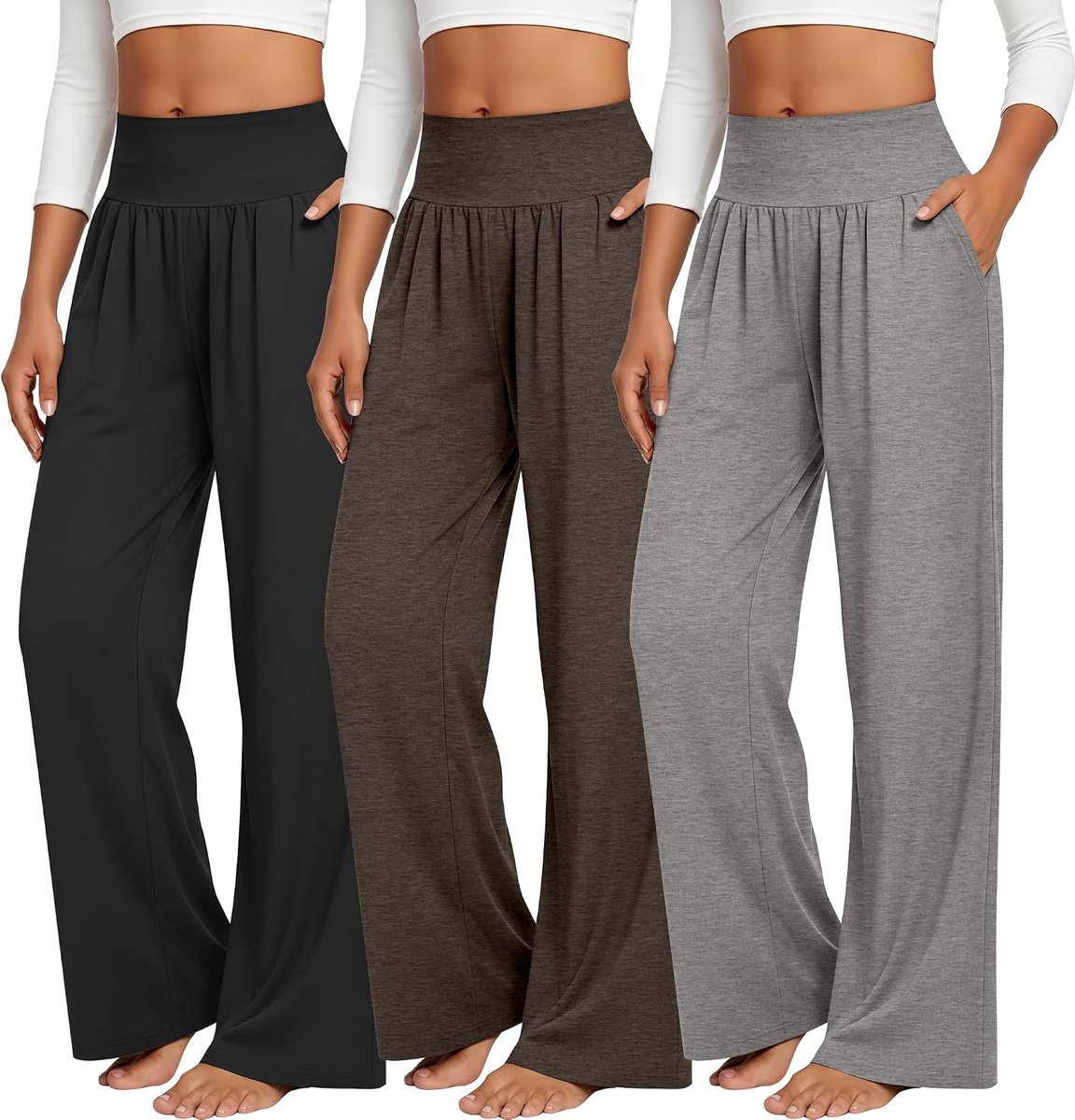 Broeken voor dames met wijde pijpen, comfortabele loungewear-broeken met zakken, losse elastische tailleband, open broekspijpen