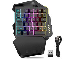 Handed Gaming Keyboard Draadloos, 2.4G Wireless Rainbow Letters RGB Color Light Single Hand Keyboard 35 Toetsen Left Hand Gaming Keyboard, Ergonomisch Mechanisch Gevoel Toetsenbord voor Game
