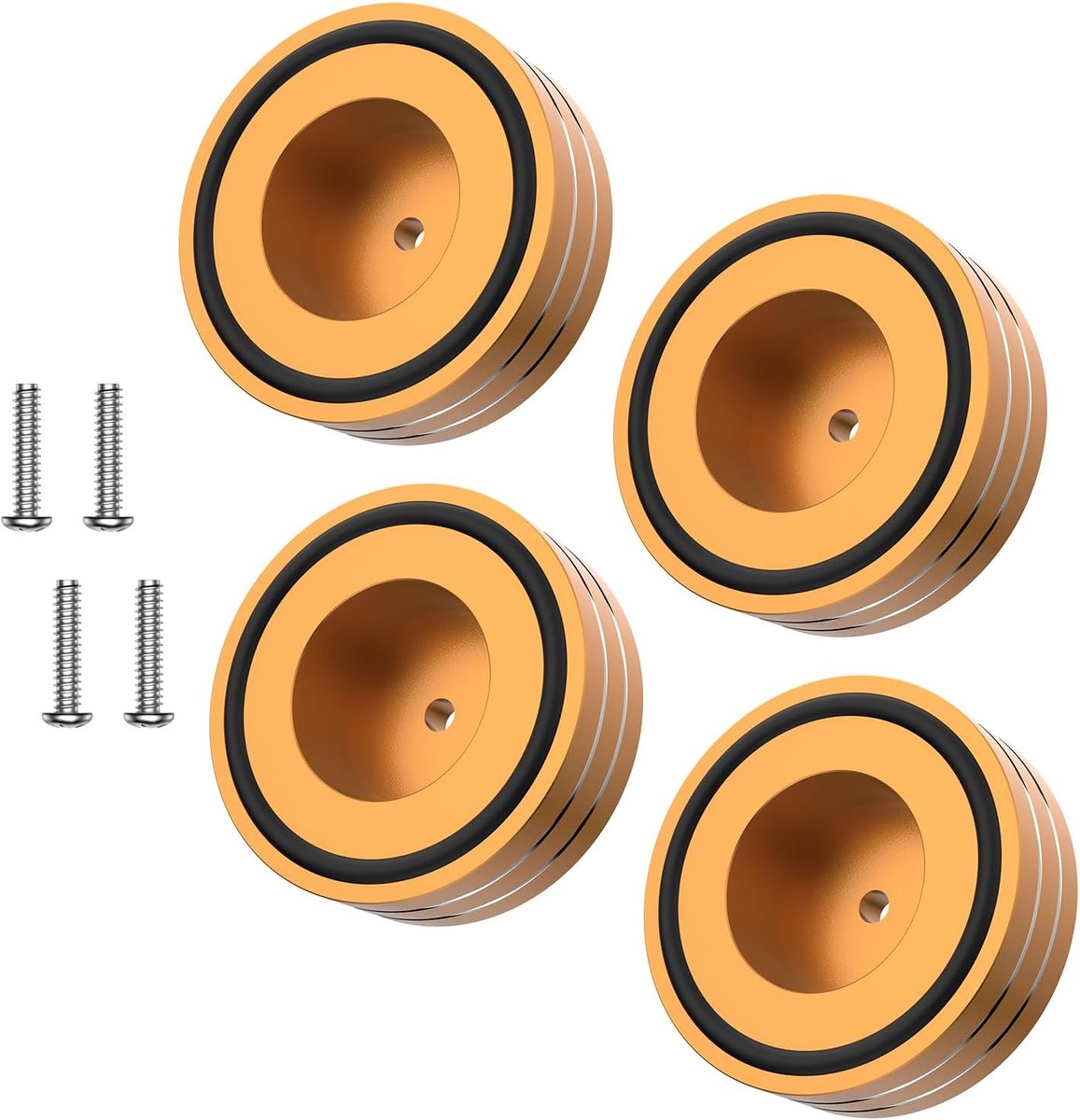4 stuks aluminium poten audio hifi apparaatpoten 58 mm x 22 mm goud subwoofer aluminium luidsprekers absorberende voeten om te schroeven voor subwoofers, luidsprekers, versterkers en