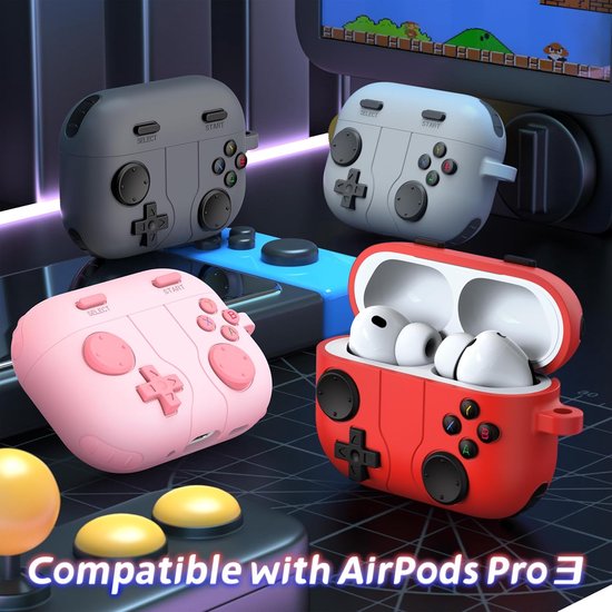 Compatibel met AirPods Pro 3e generatie hoes met reinigingsset, klassiek ontwerp voor draagbare gameconsoles, zachte siliconen beschermhoes voor Apple AirPods Pro 3 oplaadhoes, rood van compatibel — afbeelding 2