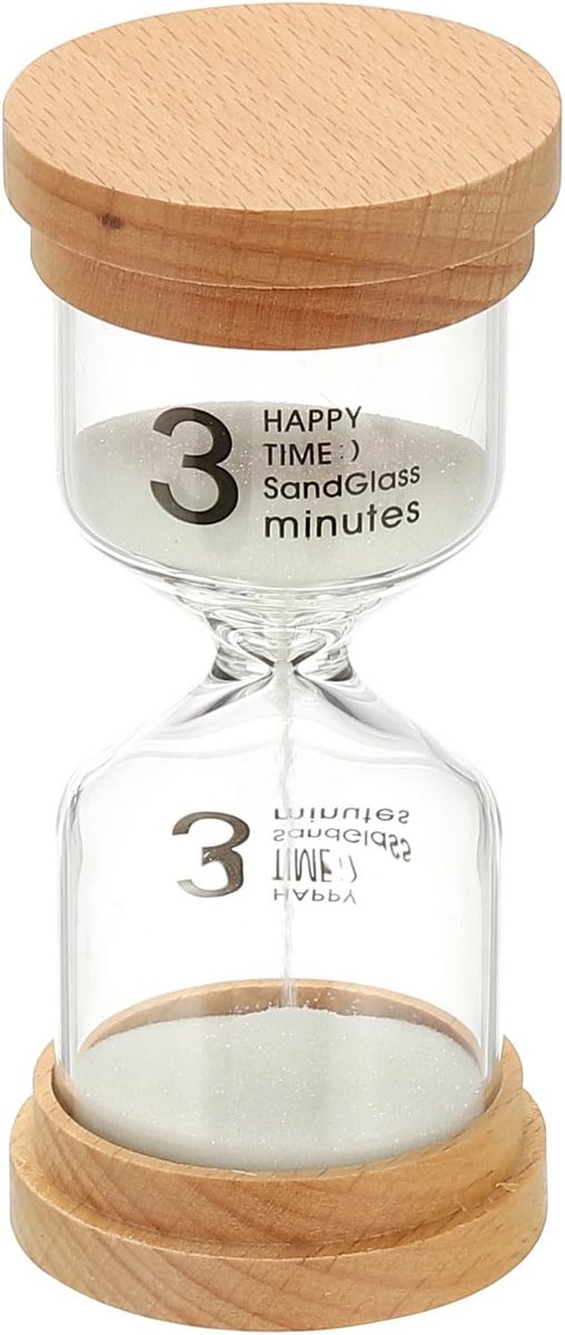3 minuten zandtimer, houten zandhorloge, hoge borosilicaatglas, zandloper, zandklok, voor games, klaslokaal, keuken, kantoor, woondecoratie, wit