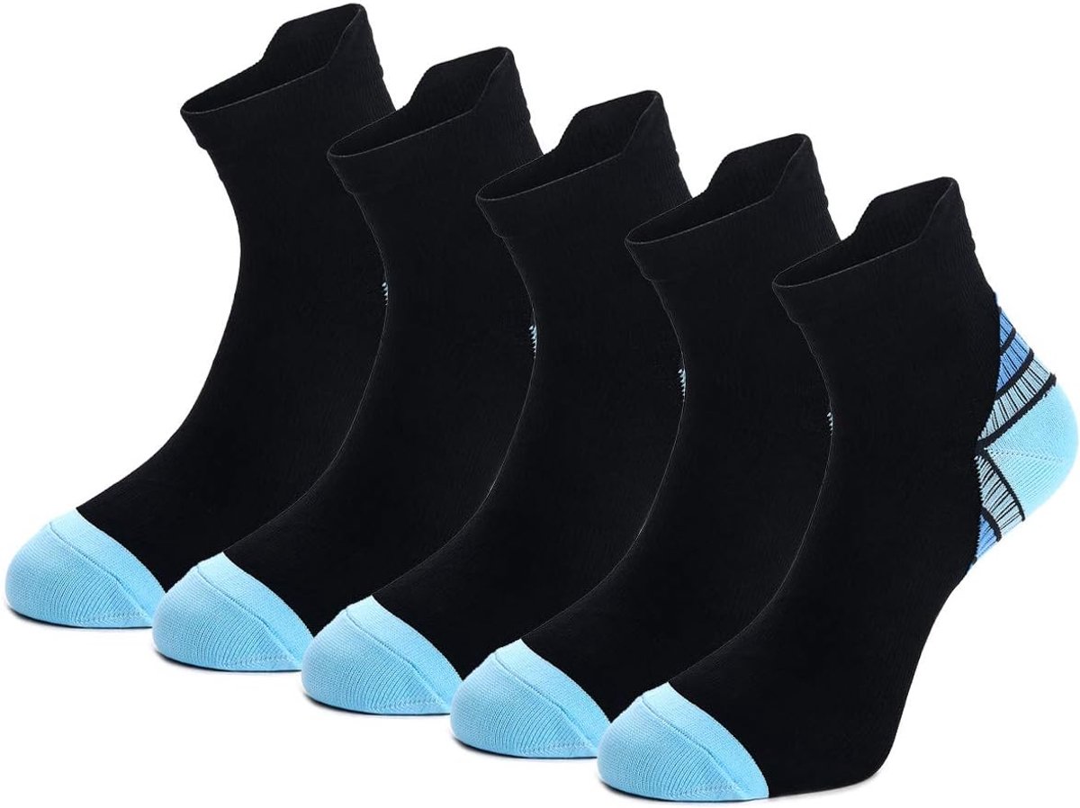 5 Paar Kompressionssocken Sportsocken Laufsocken für Herren & Damen Münner Leichtgewicht Kompressionsstrümpfe Funktionssocken Sneaker Socken (38-42, Blau - 5 Paar)