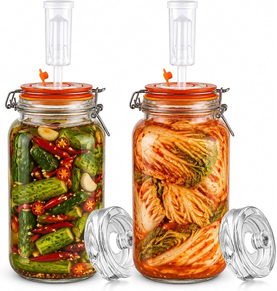 Set van 2 fermentatieglazen, fermentatieglazen met gewicht en gisting voor zuurkool, kimchi, kombucha en augurken, 2 liter