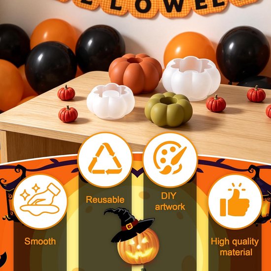 2 stuks siliconen vormen voor pompoen, pompoen, kaarsen, siliconen vormen voor het gieten van kaarsen, vormen in Halloween-vorm — afbeelding 3