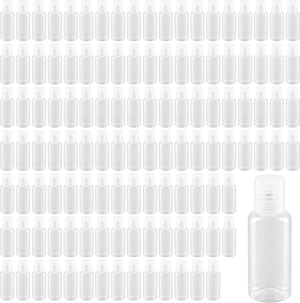 120 stuks kleine reisflessen om te vullen, 30 ml, transparante kunststof flessen met klapdeksel, herbruikbare lege knijpflessen voor reizen, shampoo-lotion
