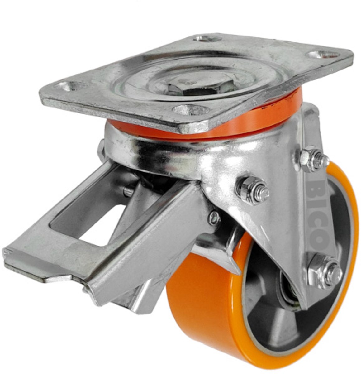 Zwenkwiel met rem 125mm, 500kg, aluminium/PU, type D