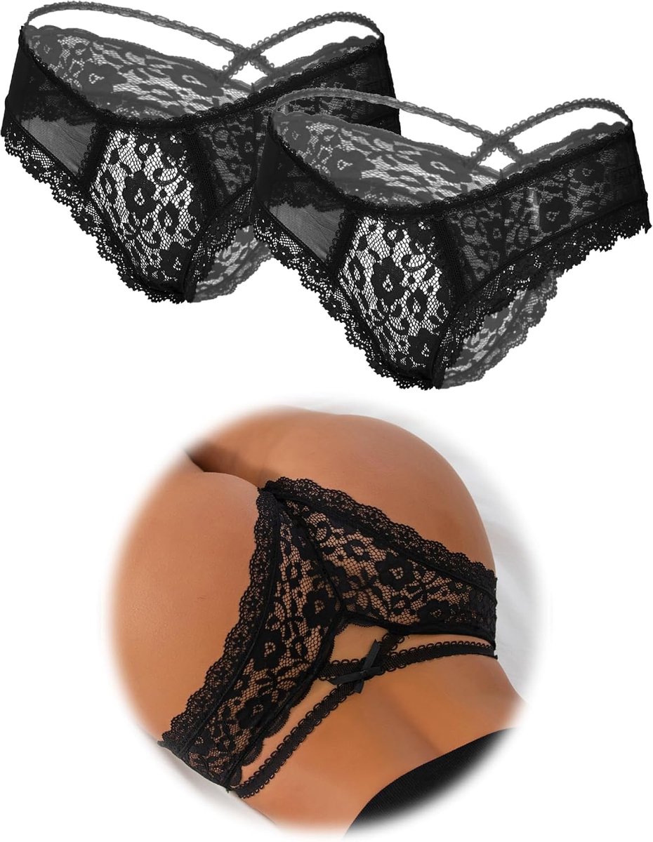 Ohmydear String voor dames, sexy, chic, tanga voor dames, erotisch slipje, met open kruis, van katoen, kant, XS-4XL, transparante slipjes, strings en tanga's, ondergoed