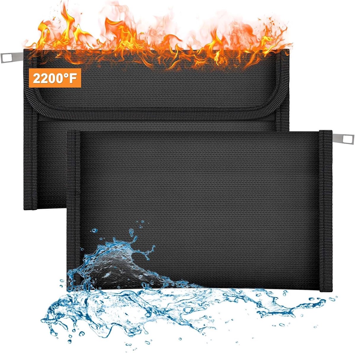 20 x 12 cm brandwerende zakken, 220 graden Fahrenheit vuurvaste documententas, 2 stuks siliconen gecoate waterdichte en brandwerende veilige opbergtas voor geld, akte, sieraden en geboorteakte