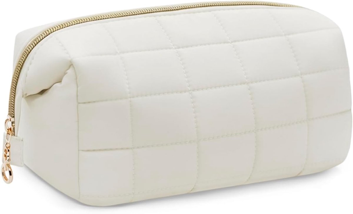 Grote draagbare make-uptas capaciteit gezwollen lichtgewicht grote wijd open reistas organizer tas, reistas voor reisbenodigdheden toiletartikelen accessoires borstels, Wit, Modieus