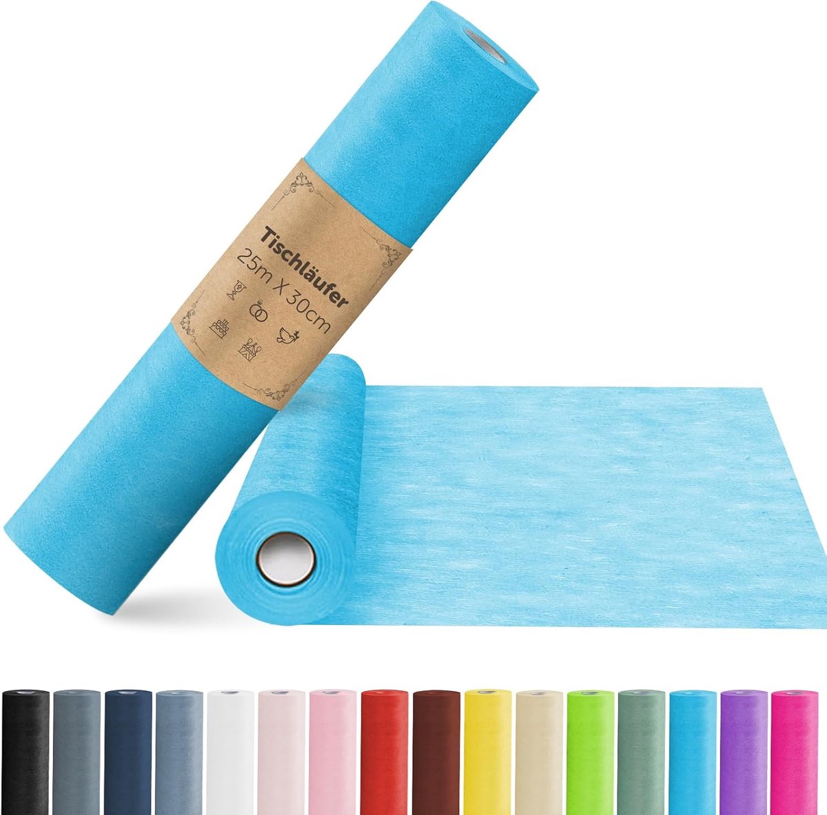 25 m x 30 cm Vlies Tafelloper, Tafellopertafeldecoratie Tafelband voor Communie, Bruiloften, Eerste Schooldag, Doop, Verjaardagen, Jeugdwijding en Feest(Aquablauw)