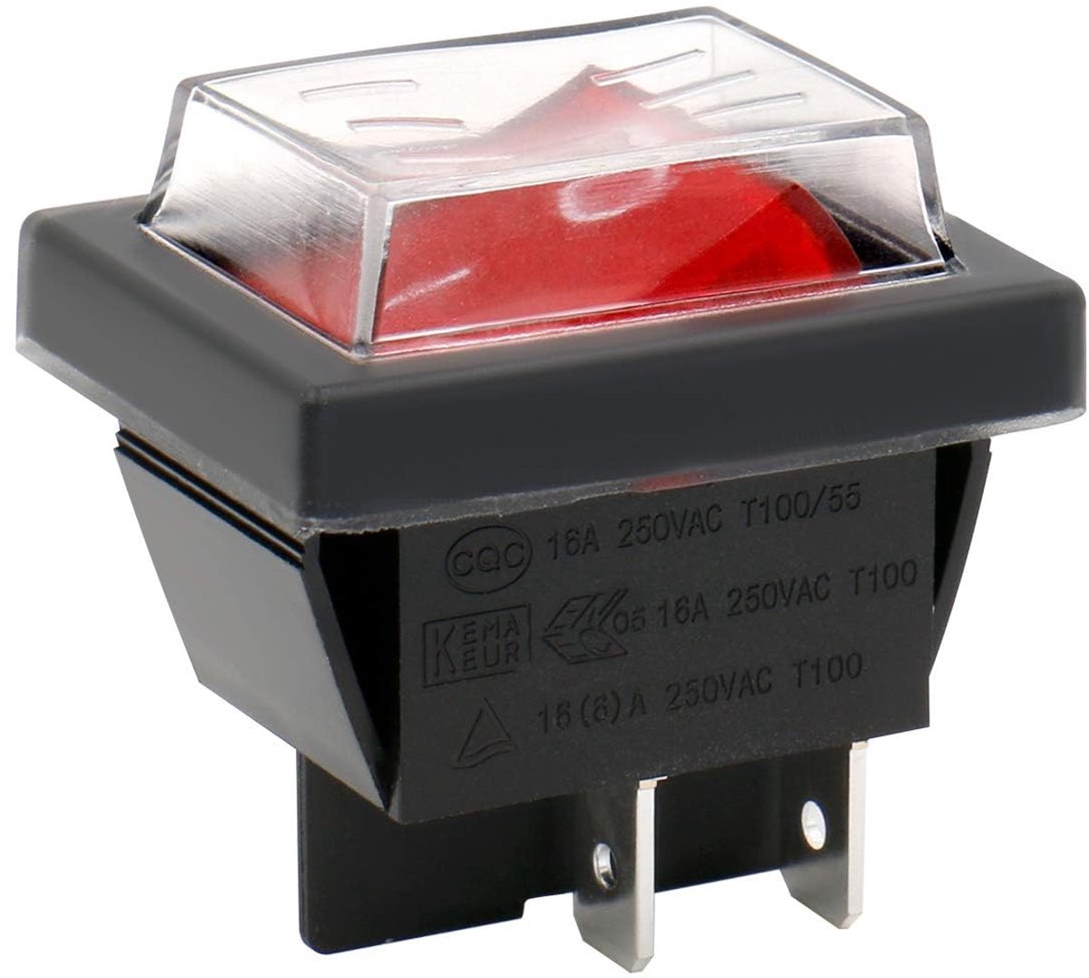 Waterdichte tuimelschakelaar, 2 standenschakelaar, 4-wegschakelaar, waterdichte schakelaar, 4-pins schakelaar, IP67, DPST AAN-UIT-schakelaar, 16 A 250 VAC, rood licht