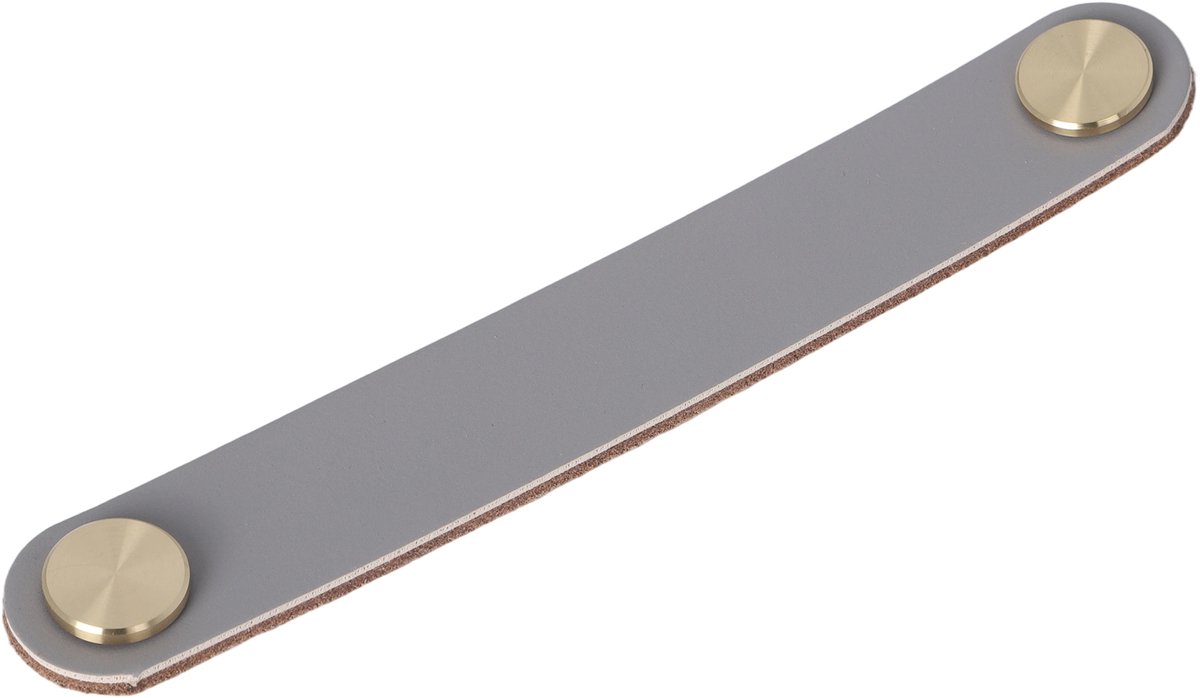 Meubelgreep leer Elena grijs 168mm geborsteld goud