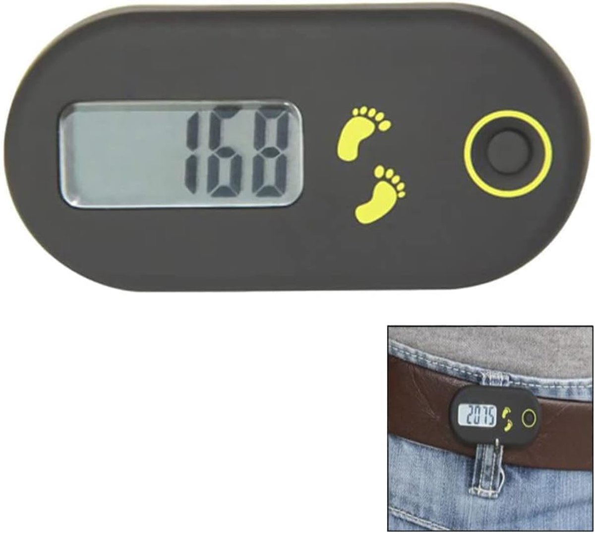 Stappenteller, clip, draagbaar, met clip en omhangband, mini 3D-stappenteller, zonder app en mobiele telefoon, voor wandelen, hardlopen, sport (zwart)