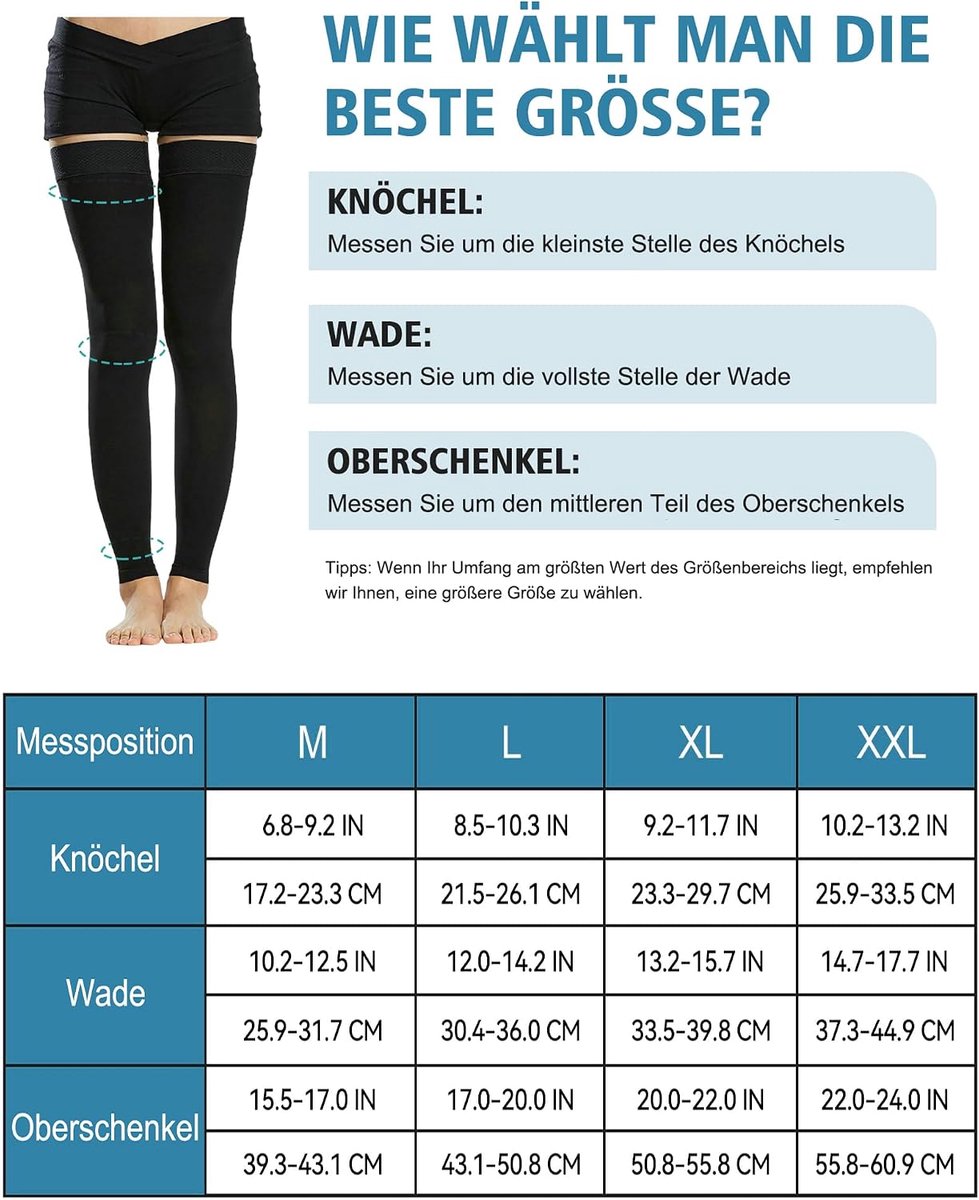 Kousen voor dames en heren, klasse II, dijbeen, lange compressiesokken, steunkousen, voetloos, met siliconen band voor gegradueerde ondersteuning spataderen