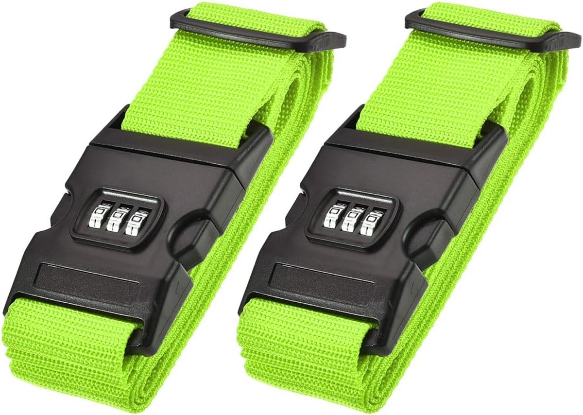 Sourcing map 2 stuks kofferriem kofferband met gesp cijferslot 2 m x 5 cm PP reispakket accessoires lichtgroen