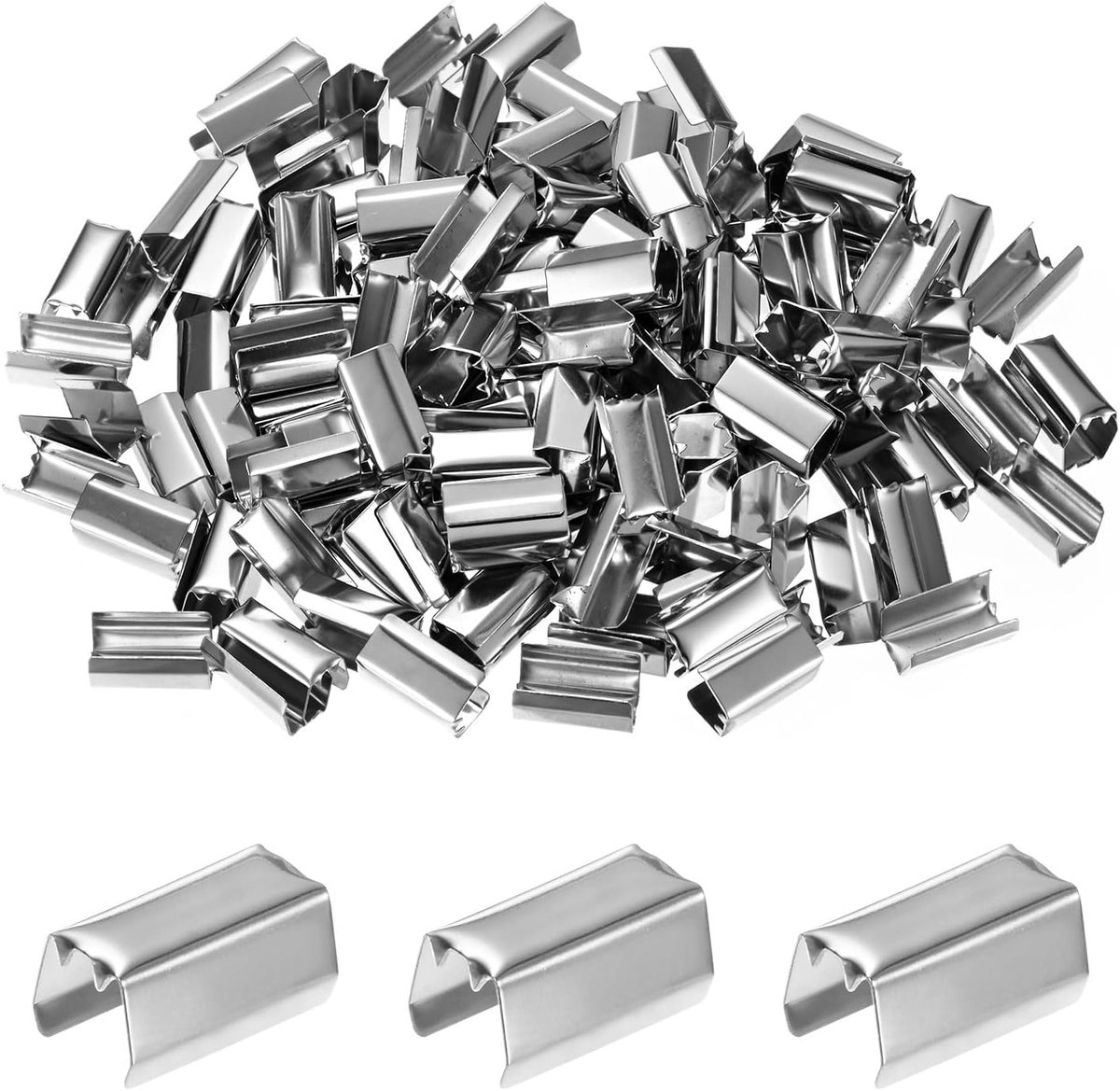 100 stuks vouwbare krimpdoppen, 0,6 x 0,3 in/15 x 7 mm krimpbevestigingsmiddelen linteinden met klemmen voor het maken van sieraden/lederen decoratie/doe-het-zelf/armbanden, riemgesp
